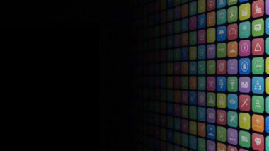Carpet with colorful circles background. Camera moving on surface with colored rings. 3d 4k.