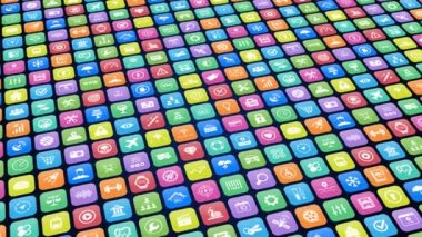 Carpet with colorful circles background. Camera moving on surface with colored rings. 3d 4k.