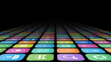 Carpet with colorful circles background. Camera moving on surface with colored rings. 3d 4k.