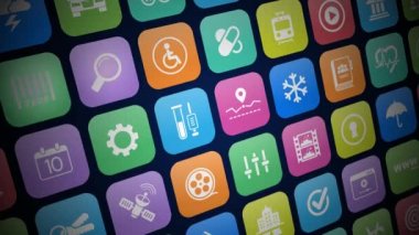 Carpet with colorful circles background. Camera moving on surface with colored rings. 3d 4k.