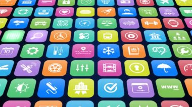 Carpet with colorful circles background. Camera moving on surface with colored rings. 3d 4k.