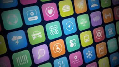 Carpet with colorful circles background. Camera moving on surface with colored rings. 3d 4k.