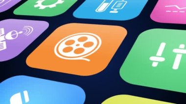 Carpet with colorful circles background. Camera moving on surface with colored rings. 3d 4k.