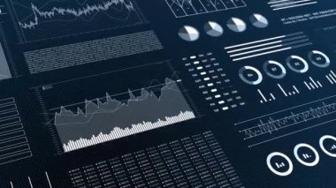 Stock data animation, financial report statistics background, animated stats infographics. 3D 4K