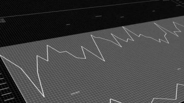 Finance business background with diagrams, statistics graphs and data report. Financial analysis concept. Black and white 4K 3D animation
