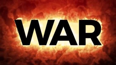 War text burning on fire. Symbol conflict. 3d 4k background.
