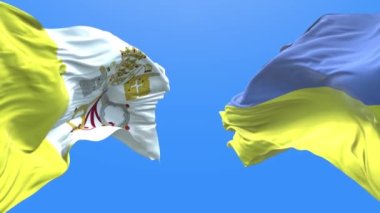 Ukraine and Vatican waving flag. Ukrainian symbol. 3d 4k.