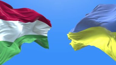 Ukraine and Hungary waving flag. Ukrainian symbol. 3d 4k.