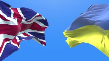 Ukraine and UK waving flag. Ukrainian symbol. 3d 4k.