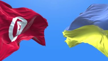 Ukraine and Tunisia waving flag. Ukrainian symbol. 3d 4k.