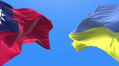 Ukraine and Taiwan waving flag. Ukrainian symbol. 3d 4k.