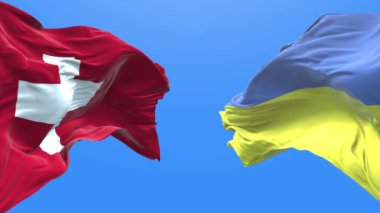 Ukraine and Swiss waving flag. Ukrainian symbol. 3d 4k.