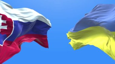 Ukraine and Slovakia waving flag. Ukrainian symbol. 3d 4k.