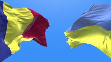 Ukraine and Romani waving flag. Ukrainian symbol. 3d 4k.