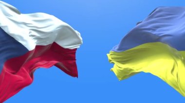 Ukraine and Czech waving flag. Ukrainian symbol. 3d 4k.