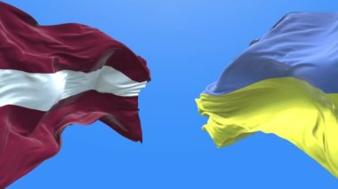 Ukraine and Latvia waving flag. Ukrainian symbol. 3d 4k.