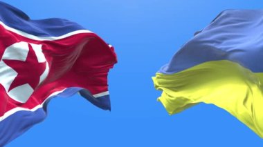 Ukraine and North Korea waving flag. Ukrainian symbol. 3d 4k.