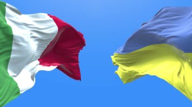 Ukraine and Italy waving flag. Ukrainian symbol. 3d 4k.