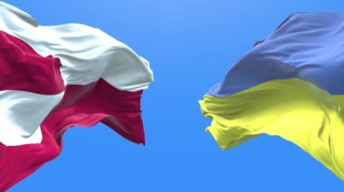 Ukraine and Greenland waving flag. Ukrainian symbol. 3d 4k.