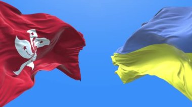 Ukraine and Hong Kong waving flag. Ukrainian symbol. 3d 4k.