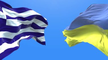 Ukraine and Greece waving flag. Ukrainian symbol. 3d 4k.
