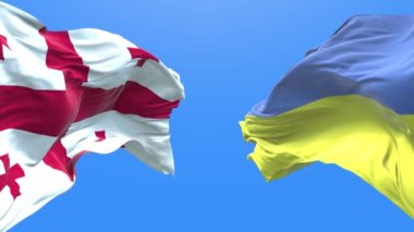 Ukraine and Georgia waving flag. Ukrainian symbol. 3d 4k.