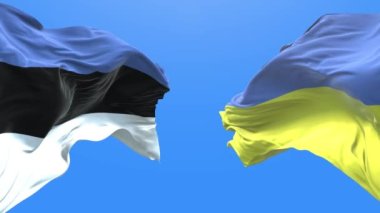 Ukraine and Estonia waving flag. Ukrainian symbol. 3d 4k.