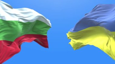 Ukraine and Bulgaria waving flag. Ukrainian symbol. 3d 4k.
