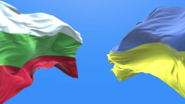 Ukraine and Bulgaria waving flag. Ukrainian symbol. 3d 4k.