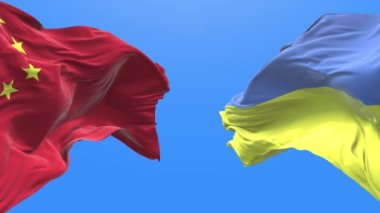Ukraine and China waving flag. Ukrainian symbol. 3d 4k.
