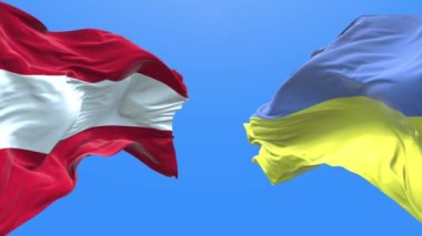 Ukraine and Austria waving flag. Ukrainian symbol. 3d 4k.