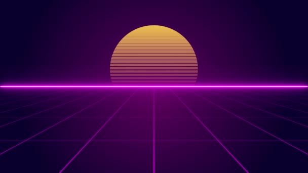 Arcade Videogame Classic Abstract Vintage Retro Neon Background Sun Grid — Video Stock