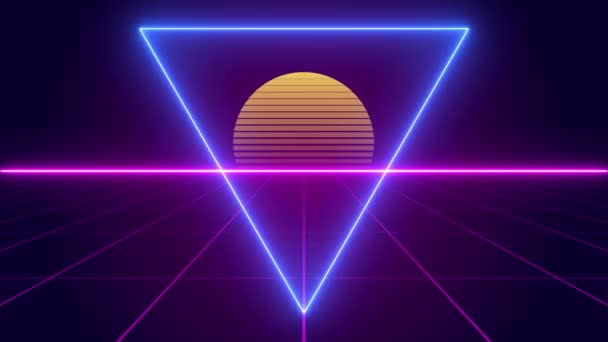 Arcade Videogame Classic Abstract Vintage Retro Neon Background Sun Grid — Stok video