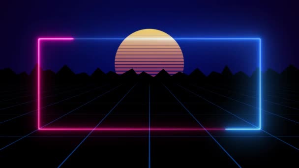 Arcade Videogame Classic Abstract Vintage Retro Neon Background Sun Grid — Stock video