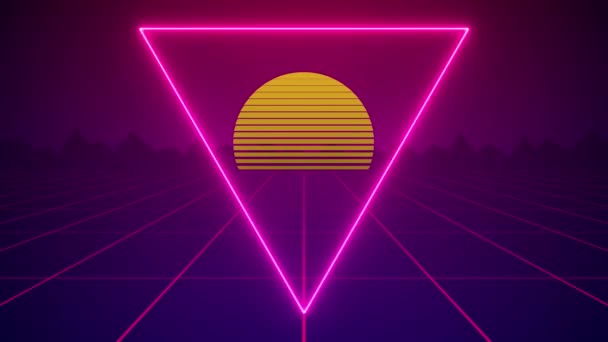 Arcade Videogame Classic Abstract Vintage Retro Neon Background Sun Grid — Stok Video