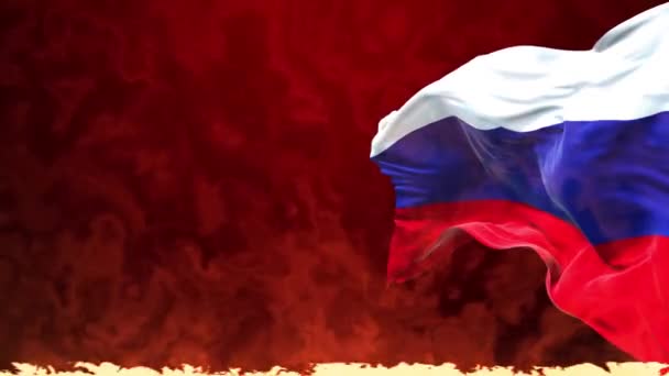 Russia Waving Flags Burning Fire Symbol Ukrainian Russian Conflict Background — Video