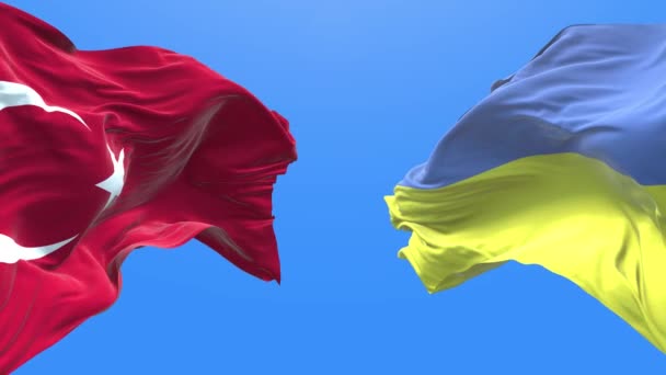 Ουκρανία Και Τουρκία Ανεμίζουν Σημαία Ουκρανικό Σύμβολο — Αρχείο Βίντεο