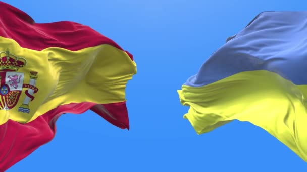 Ukraine Spain Waving Flag Ukrainian Symbol — Video Stock