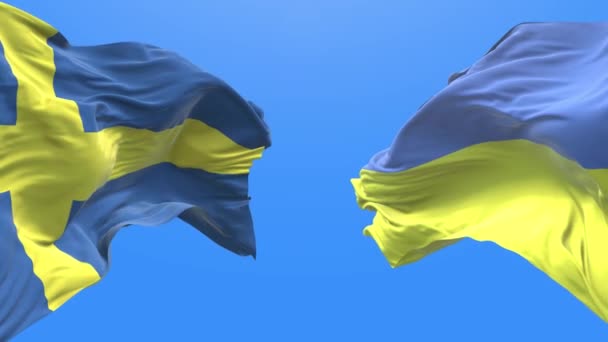 Ukraine Sweden Waving Flag Ukrainian Symbol — Stok video