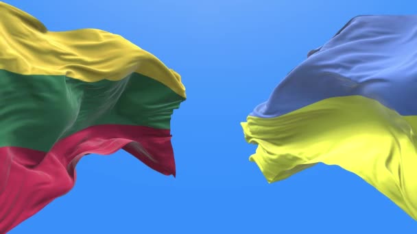 Ukraine Lithuania Waving Flag Ukrainian Symbol — Stockvideo