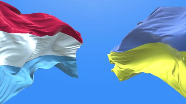 Ukraine Luxembourg Waving Flag Ukrainian Symbol — Vídeo de stock