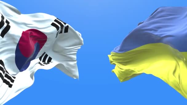 Ukraine South Korea Waving Flag Ukrainian Symbol — Vídeo de stock