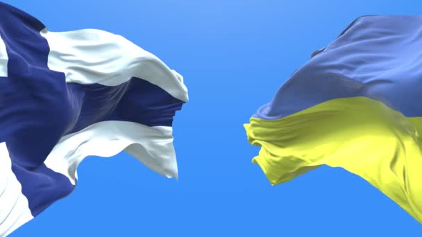 Ukraine Finland Waving Flag Ukrainian Symbol — Stockvideo