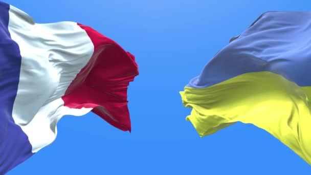 Ukraine France Waving Flag Ukrainian Symbol — Stok video