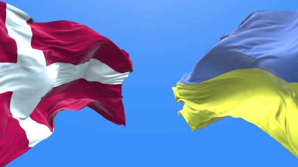 Ukraine Denmark Waving Flag Ukrainian Symbol — Stockvideo