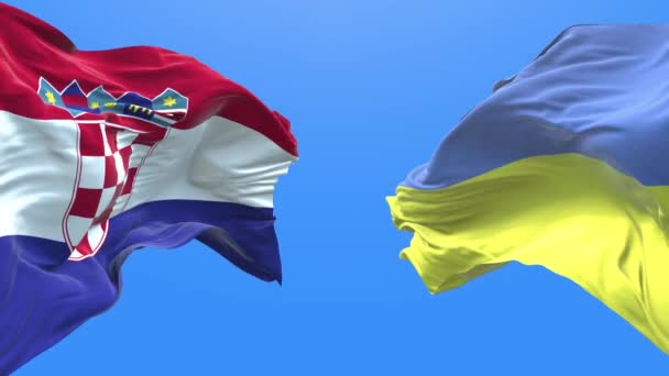 Ουκρανία Και Κροατία Κυματίζουν Σημαία Ουκρανικό Σύμβολο — Αρχείο Βίντεο