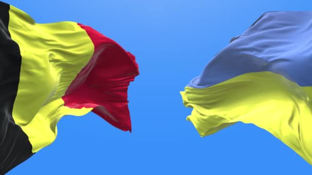 Ουκρανία Και Βέλγιο Κυματίζουν Σημαία Ουκρανικό Σύμβολο — Αρχείο Βίντεο