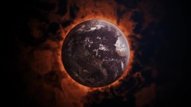 Global warming concept. Earth globe 3d burning for climate changes. World pollution and weather disaster.