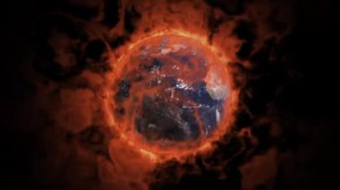 Global warming concept. Earth globe 3d burning for climate changes. World pollution and weather disaster.