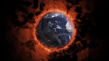 Global warming concept. Earth globe 3d burning for climate changes. World pollution and weather disaster.